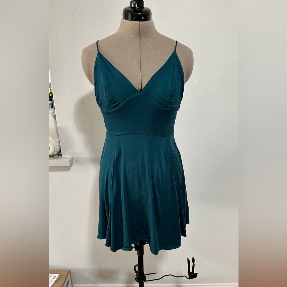Elegant Teal Spaghetti Strap Mini Dress